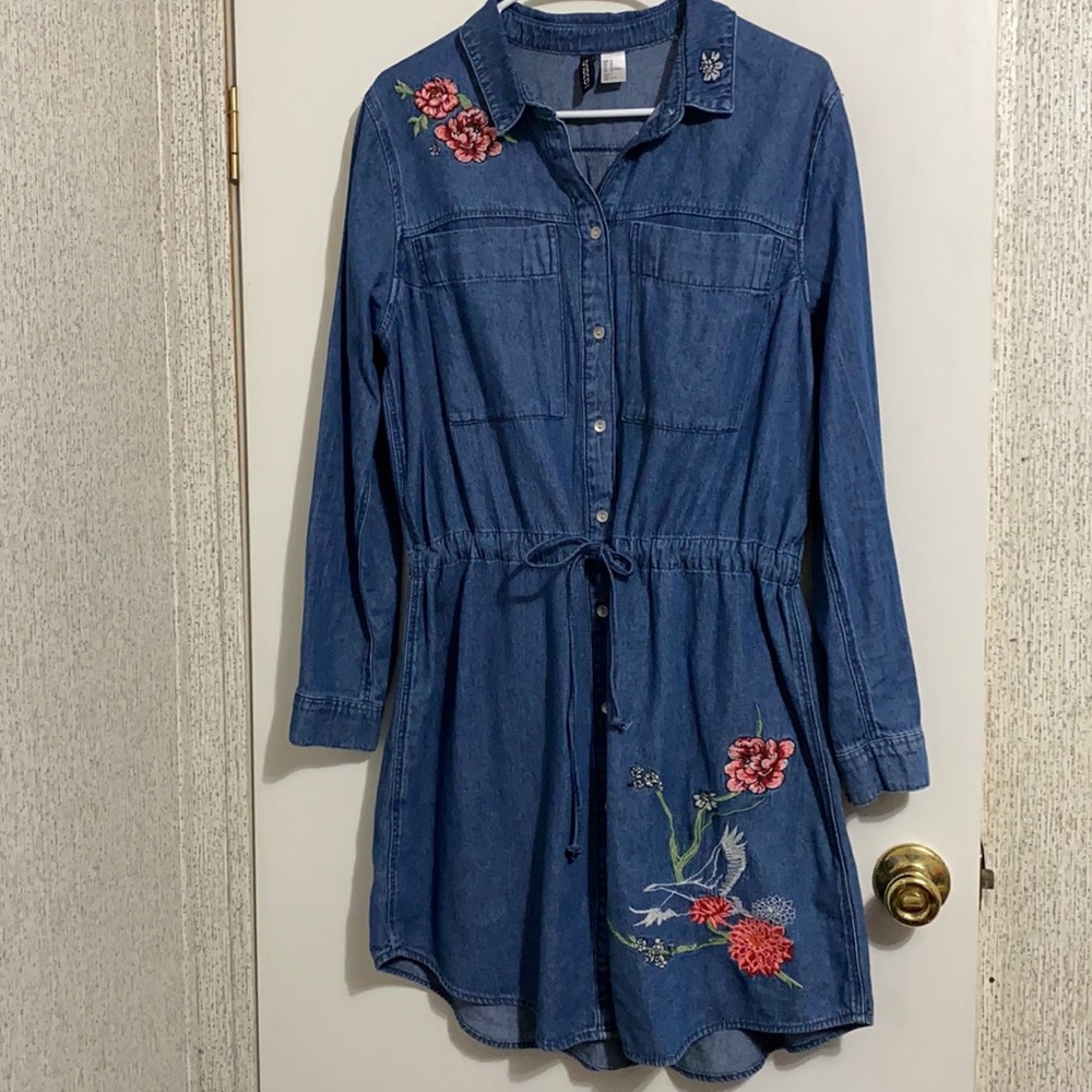 H&M Divided Embroidered Jean Dress